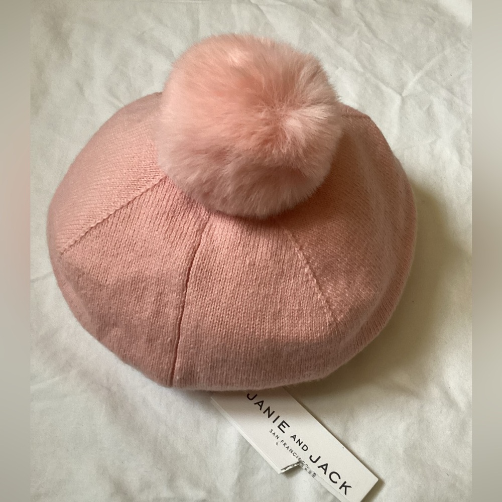 NWT Janie and Jack Soft Pink Pom-Pom Beret Sz 10 - 12 New
